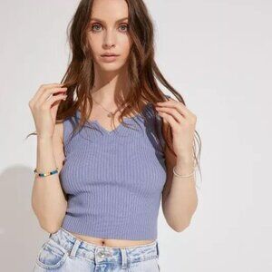 NWT Women Sweater Casual Stretchy Cropped Tank Top Size S/M/L, Mid Blue Color